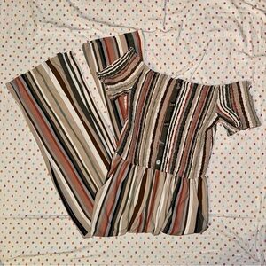 J for Justify Multicolor Striped Off Shoulder Jumpsuit - M, Wide Leg, Smocked